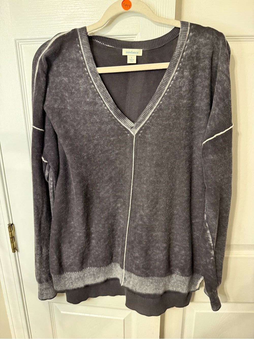 Sundance Charcoal V-Neck Pullover Sweater with Contrast Trim